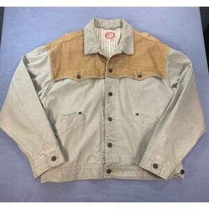 Vintage The Australian Outback Collection Tan Denim Leather Trim Jacket Large